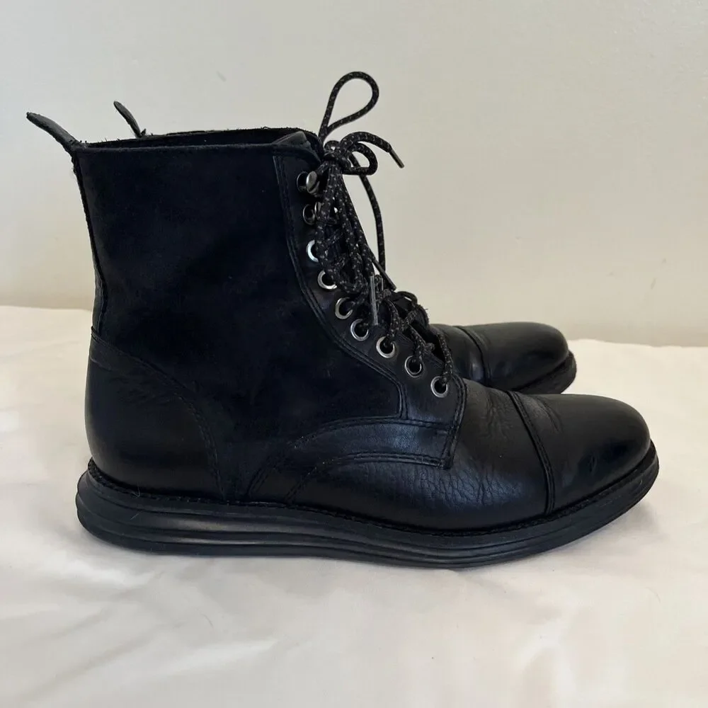COLE HAAN Mens Leather Lunargrand Lace Waterproof Ankle Boots, Black- Size 7.5